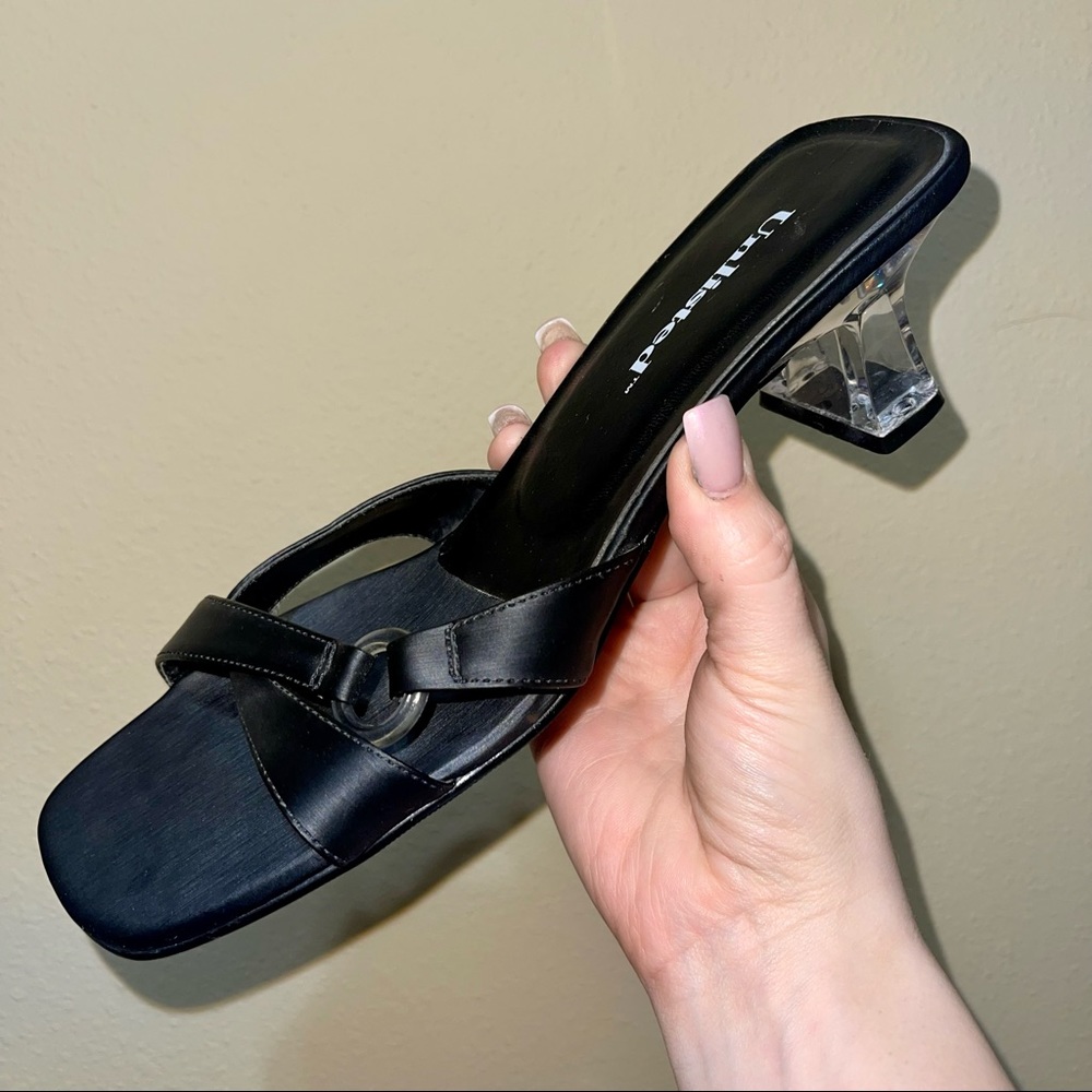 Unlisted y2k square toe black 8.5 vintage clear heel sandal